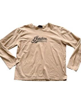 Indian Motorcycle Mens Long Sleeve Graphic T-Shirt Tan Beige Logo Size L Large